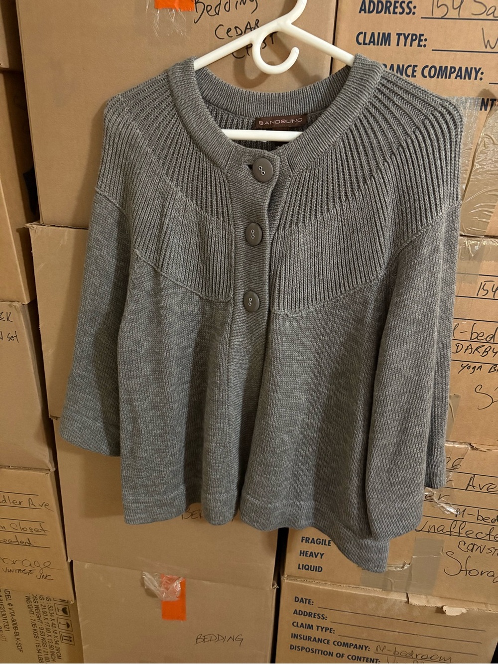Bandolino Gray Ribbed Yoke Button-Front Women's Cardigan